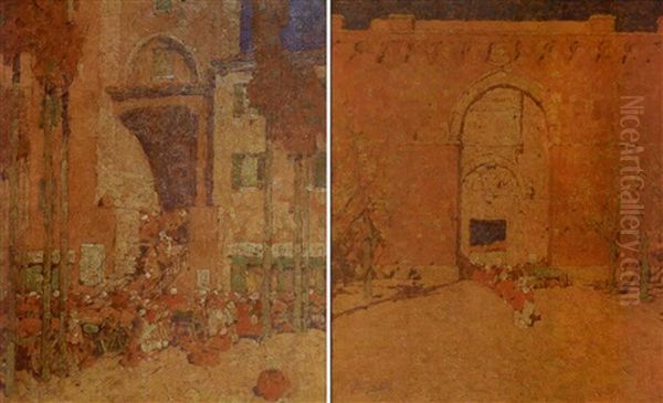 The Market Place, Siena (+ Porta Romano, Siena; 2 Works) by Jules Guerin