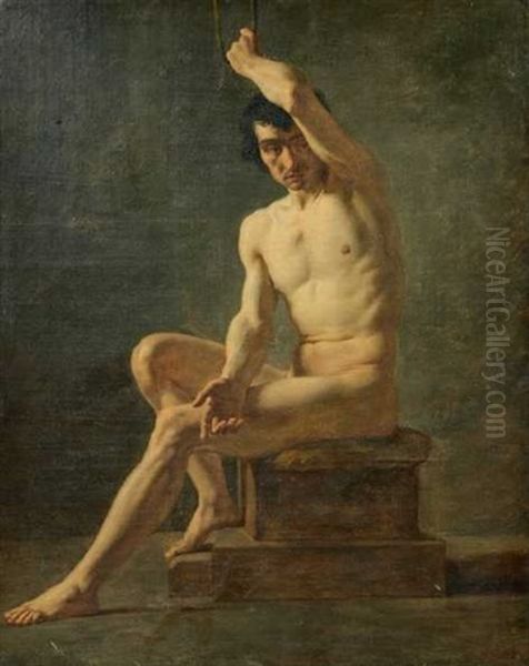 Academie D'homme Assis, Le Bras Gauche Leve Oil Painting by Pierre Narcisse Guerin