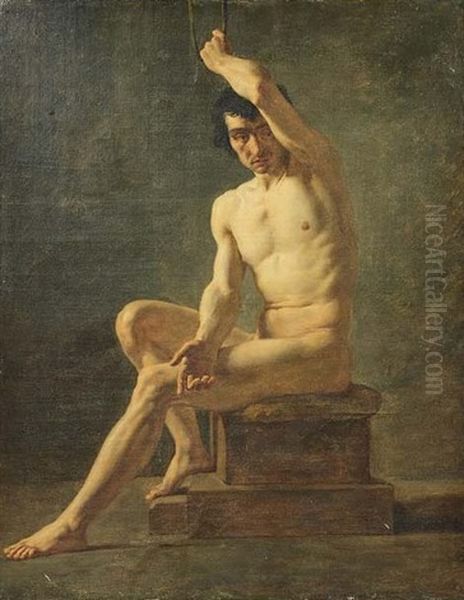 Academie D'homme Assis, Le Bras Gauche Leve Oil Painting by Pierre Narcisse Guerin