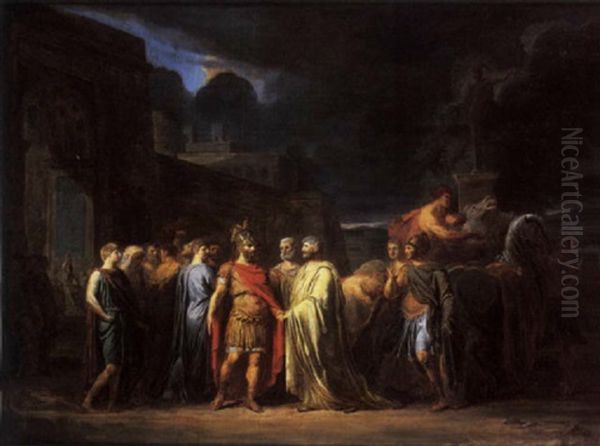 Classical Figures Before The Entrance To A Walled City by Pierre Narcisse Guerin