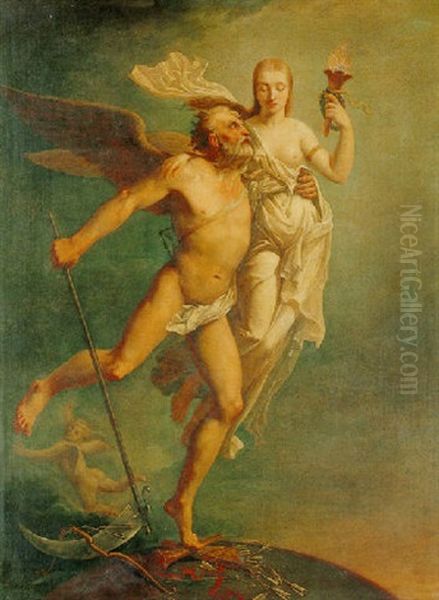 An Allegory Of Time And Innocence (?) Defeating Profane Love Oil Painting by Pierre Narcisse Guerin