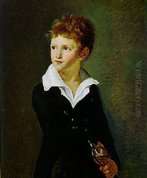 Portrait Of A Young Boy Holding A Sword Oil Painting by Pierre Narcisse Guerin