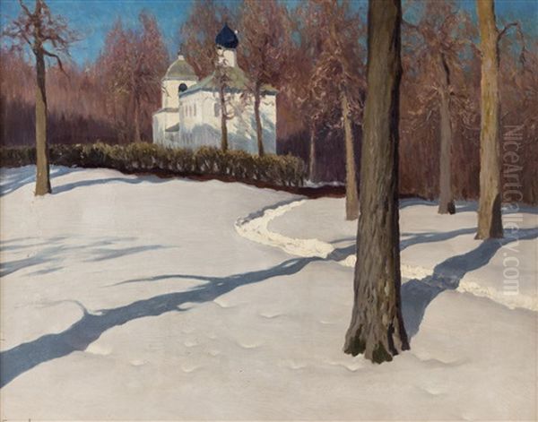 Snow Path To The Church Oil Painting by Mikhail Guermacheff