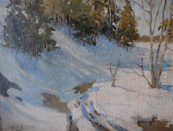 Paysage De Neige Oil Painting by Mikhail Guermacheff