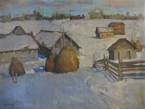 Maisons Dans La Neige Oil Painting by Mikhail Guermacheff