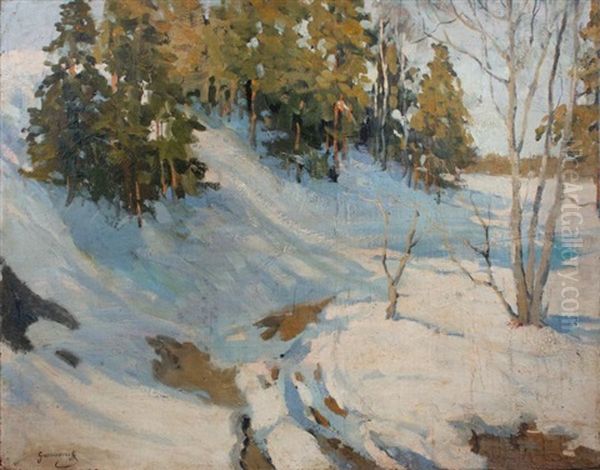 Snowing Landscape Oil Painting by Mikhail Guermacheff