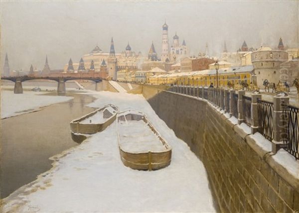 View Of Moscow Kremlin In Winter Oil Painting by Mikhail Guermacheff