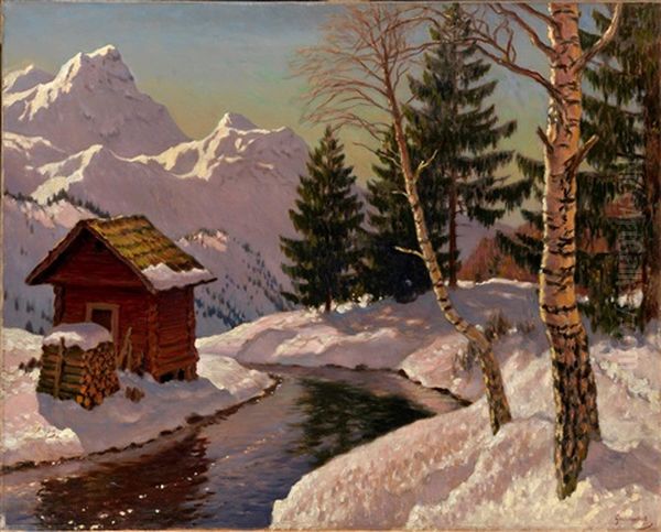 Winter Landscape Oil Painting by Mikhail Guermacheff