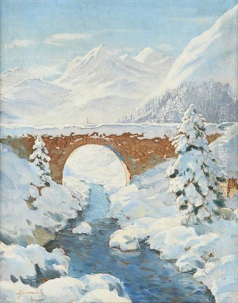 Le Pont Sous La Neige Oil Painting by Mikhail Guermacheff