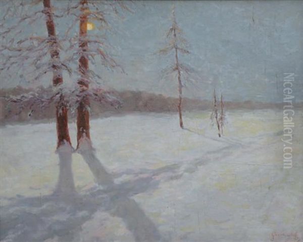 Arbres Sous La Neige Oil Painting by Mikhail Guermacheff