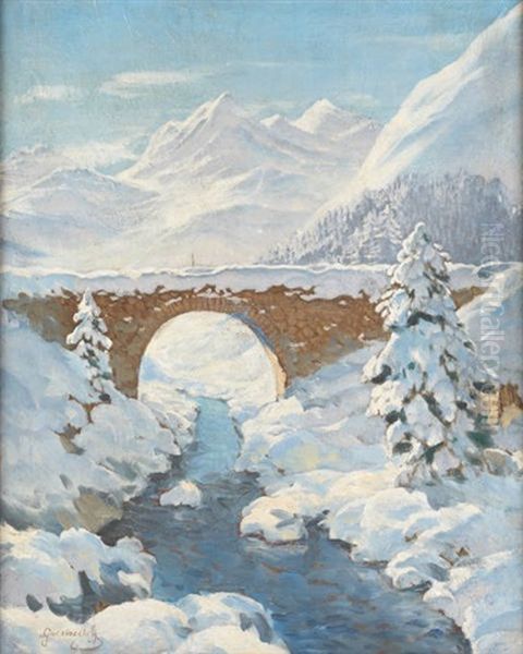 Le Pont Sous La Neige Oil Painting by Mikhail Guermacheff