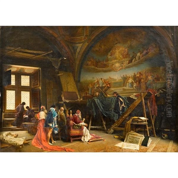 Pope Julius Ii Receiving Raphael by Achille Guerra