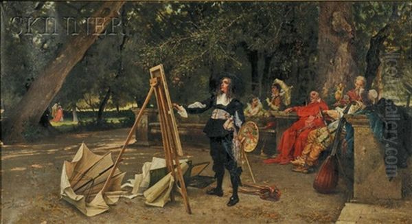 Salvator Rosa Painting In The Villa Borghese Gardens Oil Painting by Achille Guerra