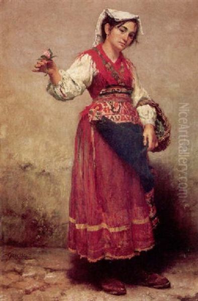 The Flower Seller Oil Painting by Achille Guerra