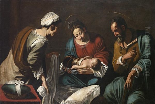 Die Madonna Betet Das Kind An, Mit Dem Heiligen Joseph Und Der Heiligen Anna Oil Painting by Giovanni Francesco Guerrieri