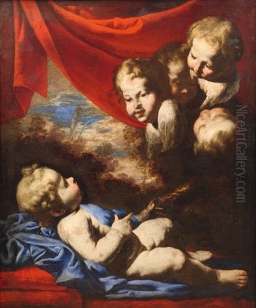 L'enfant Jesus Et Des Anges Oil Painting by Giovanni Francesco Guerrieri