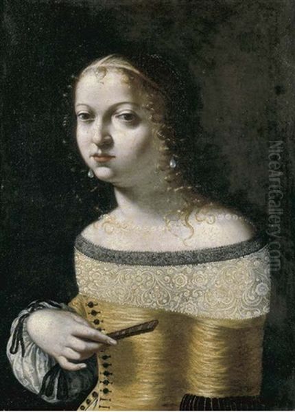 Ritratto Di Giovane Gentildonna, A Mezzo Busto, Con Orecchini E Collana Di Perle Oil Painting by Giovanni Francesco Guerrieri