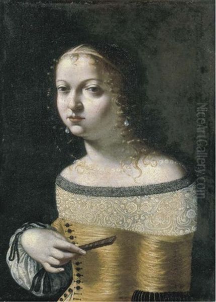 Ritratto Di Giovane Gentildonna, A Mezzo Busto, Con Orecchini E Collana Di Perle Oil Painting by Giovanni Francesco Guerrieri