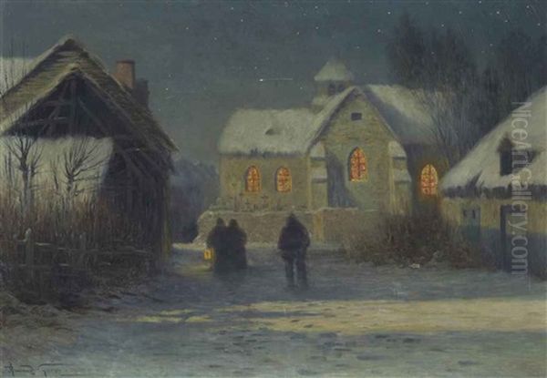 Midnight Mass, Christmas Night In Bertincourt, Champagne Oil Painting by Armand Guery