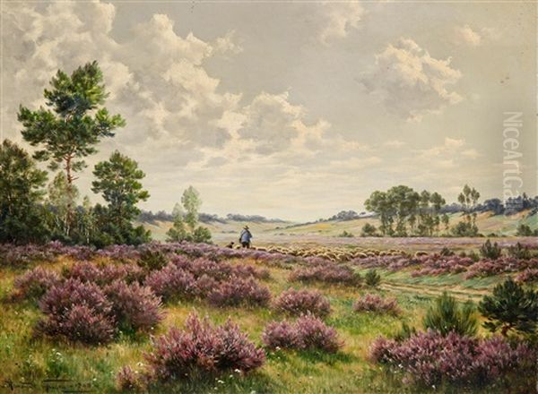 Herde Och Far Pa Ljunghed Oil Painting by Armand Guery