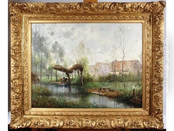 Les Lavandieres Au Bord De La Suippe Oil Painting by Armand Guery