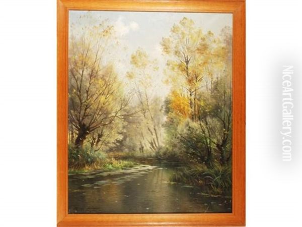 Matinee D'automne Sur La Suippe A Aumenancourt Le Petit, Marne Oil Painting by Armand Guery