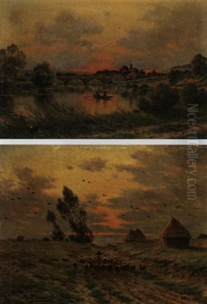 Coup De Ventau Soleil Couchant (+ Le Soir Sur La Marne, A Cumieres, Pair) Oil Painting by Armand Guery