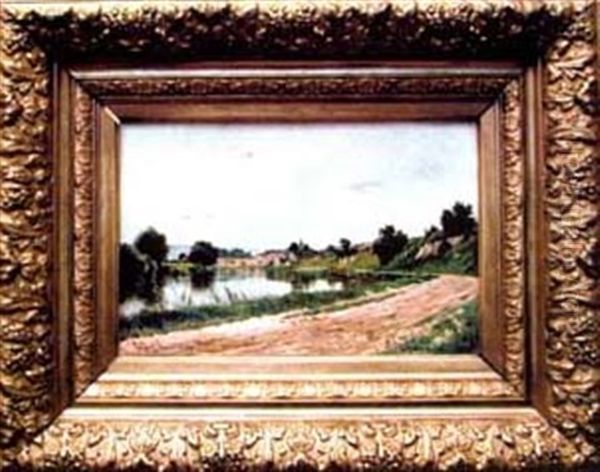 Bords De La Marne, Pont Et Village De Cumieres Pres D'epernay Oil Painting by Armand Guery