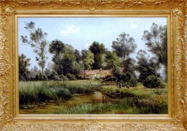 Vieilles Maisons Et Pecheurs Au Bord De La Riviere Oil Painting by Armand Guery