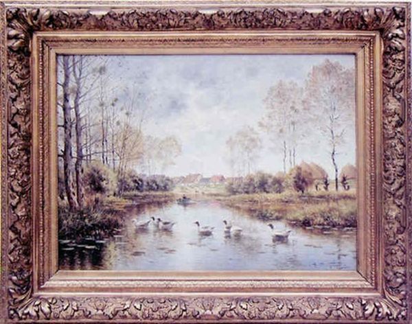 Les Oies Sauvages Sur L'etang De Pignicourt (ancien Lit De L'aisne) Oil Painting by Armand Guery