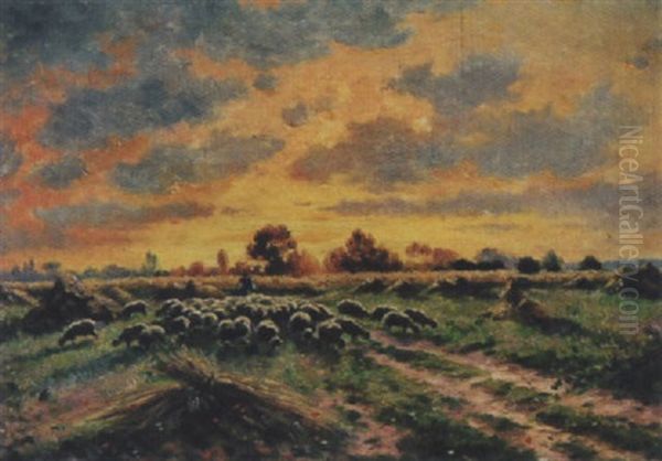 Feldlandschaft Mit Hirte Und Schafherde Oil Painting by Armand Guery