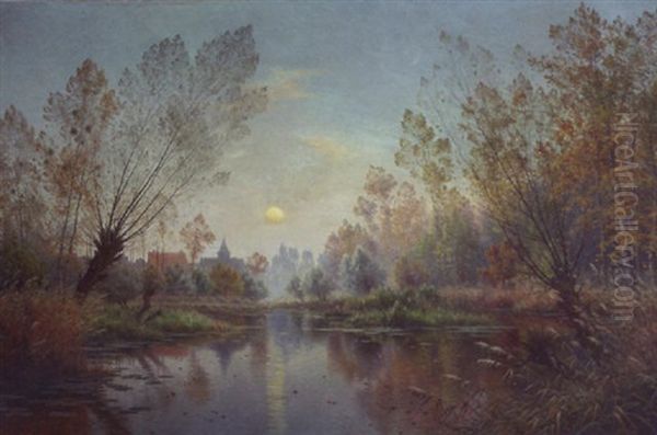 Soir D'autumne - Lever De Lune Sur La Suippe Oil Painting by Armand Guery