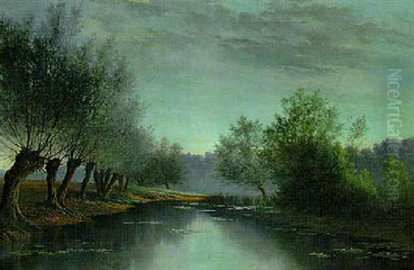 A Tranquil River Landscape Oil Painting by Armand Guery