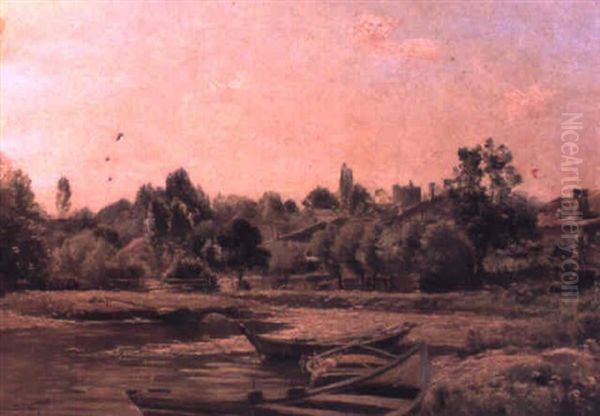 View Of A Village By A River Oil Painting by Armand Guery