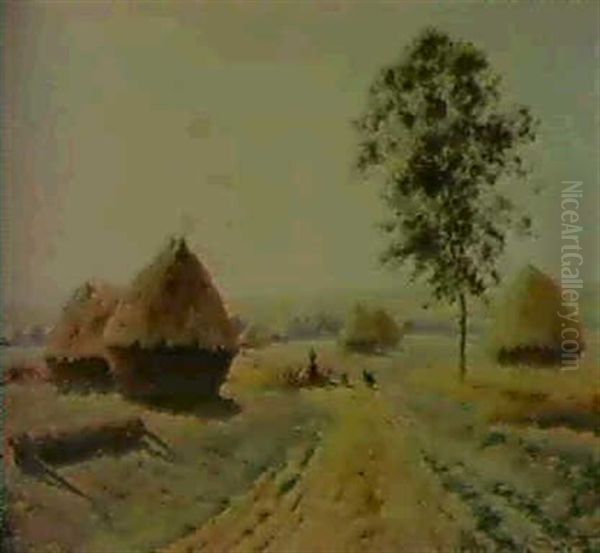 Troupeau De Moutons Sur Le Chemin Oil Painting by Armand Guery