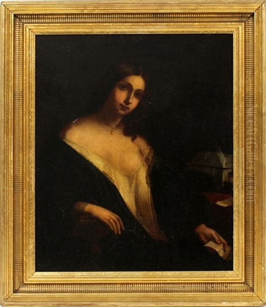 Woman Seated Reading Letter Oil Painting by Charlemagne-Oscar Guet