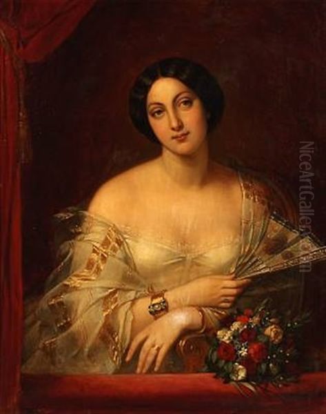 Portrait Of A Woman In White Dress Oil Painting by Charlemagne-Oscar Guet