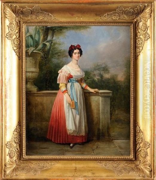 Portrait De Vittoria Caldoni, Modele Italien, En Costume De La Region D'albano Oil Painting by Charlemagne-Oscar Guet