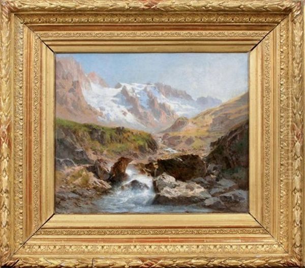 La Meije Vue De La Haute Vallee De La Romanche Oil Painting by Laurent (Abbe) Guetal