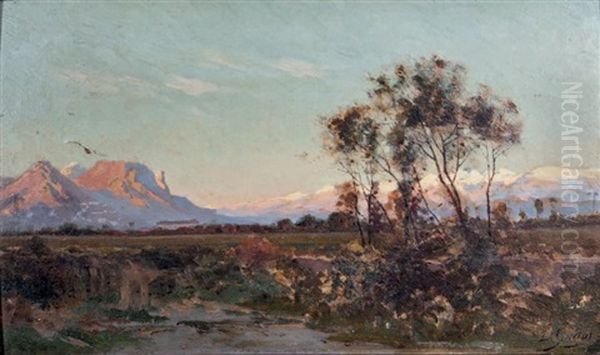 Paysage, Vallee De L'isere Et Les Sommets Enneiges Oil Painting by Laurent (Abbe) Guetal