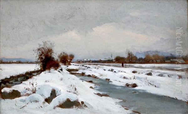 Le Rondeau Pres De Grenoble - Effet De Neige Oil Painting by Laurent (Abbe) Guetal