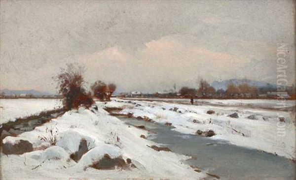 Le Rondeau Pres De Grenoble - Effet De Neige Oil Painting by Laurent (Abbe) Guetal