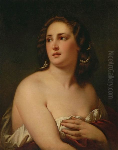 Portrait Einer Dame Mit Entblosten Schultern Oil Painting by Carl Adolf Gugel