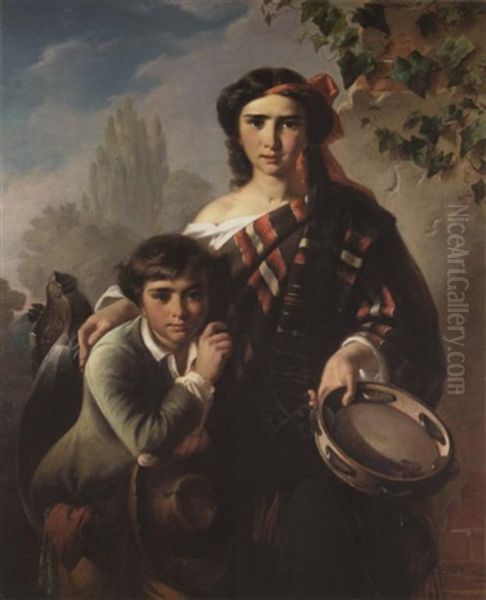 The Street Musicians Oil Painting by Carl Adolf Gugel