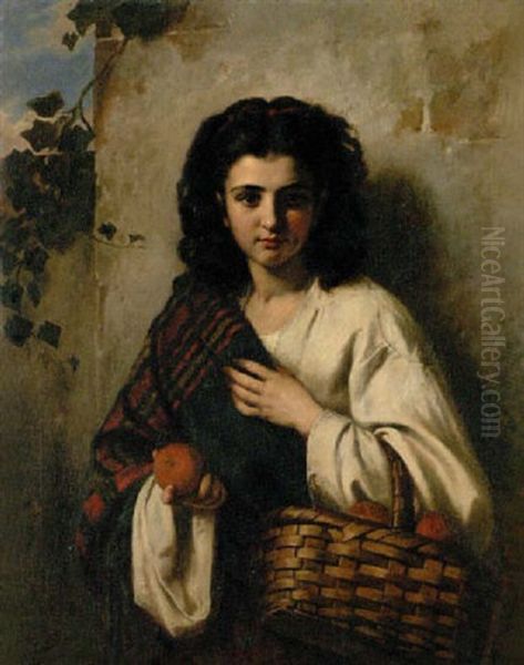 Junges Italienisches Madchen Mit Fruchtekorb Oil Painting by Carl Adolf Gugel