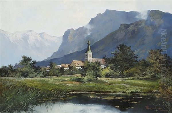 Dorf In Den Voralpen Oil Painting by Theodor Otto Michael Guggenberger