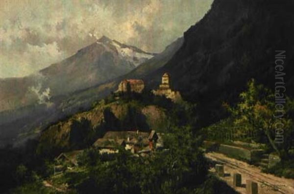 Schloss Tirol Bei Meran Oil Painting by Theodor Otto Michael Guggenberger