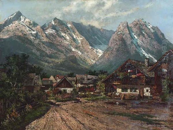 Fruhlingsstrase (bei Garmisch?) Oil Painting by Theodor Otto Michael Guggenberger