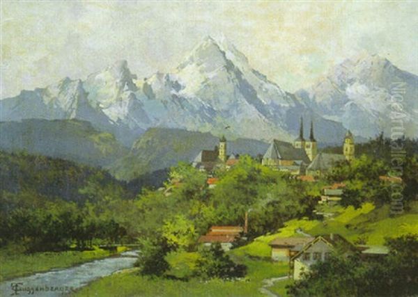 Blick Auf Berchtesgaden Mit Dem Watzmann Oil Painting by Thomas Guggenberger