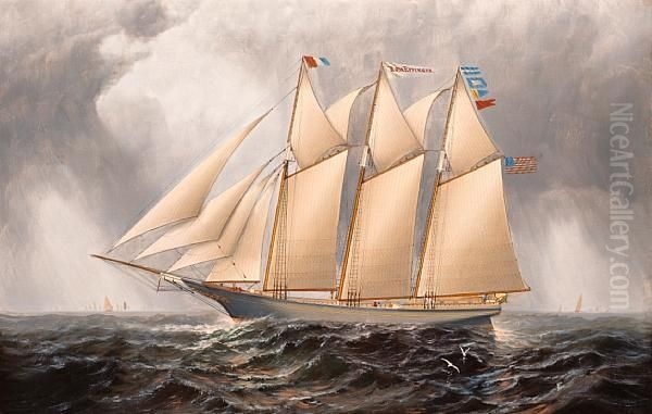 The Three Masted Schooner Oil Painting by Elisha (Taylor) Baker